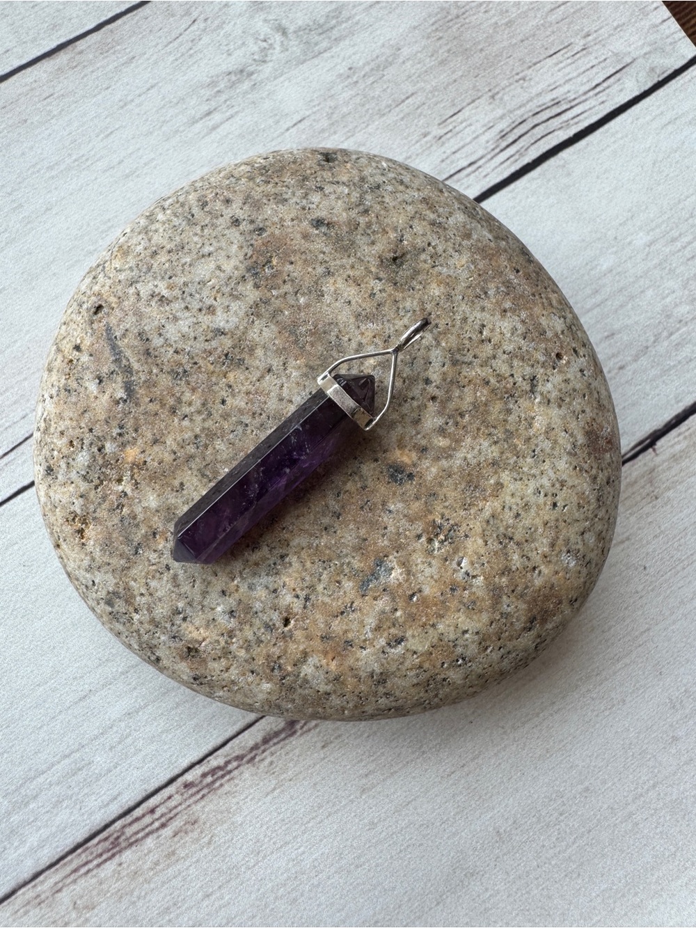 Amethyst Crystal Point Pendant Necklace - Deep Purple Stone